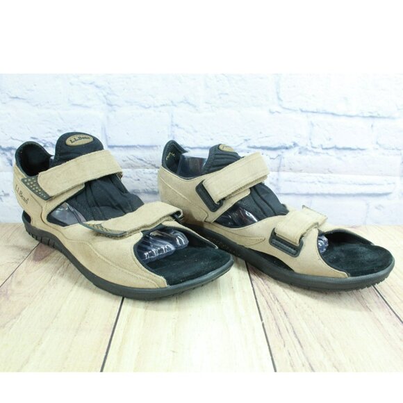 LL Bean Tan Suede Hook & Loop Comfort Strappy Hiking Outdoor Sandals Size 13 M main image 4